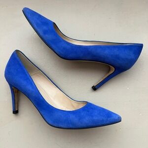 LK Bennett London Classic Floret Royal Blue Suede Pointy Toe Pump Women 7.5-8 38